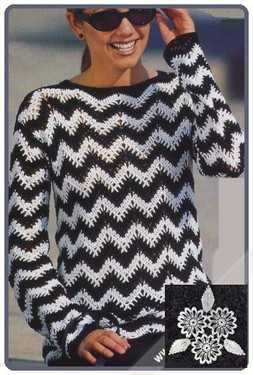 Черно-белый пуловер с зигзагами