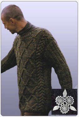 Пуловер с узором Косы и Ромбы
