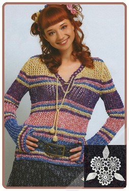 Ажурный полосатый пуловер