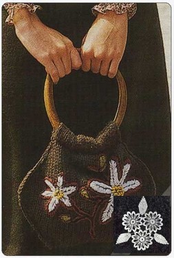 Вязаная сумочка с вышитыми цветами