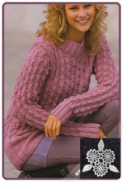 Пуловер из ажурного узора с ромбами